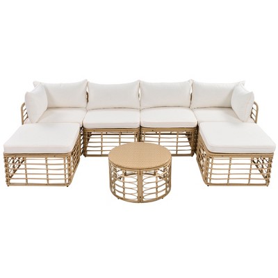 YOOCOZZ  7-Piece Outdoor Rattan Sectional Sofa Sets with Thick Cushions