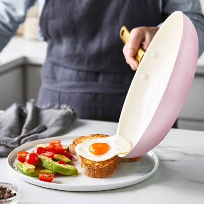Blush Pink Ceramic Nonstick 10-Piece Cookware Set with Gold Handles