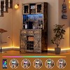 72" Modern Farmhouse Coffee Bar Cabinet with LED Lights & Power Outlets, Sliding Barn Doors, Kitchen Buffet with Wine Storage - 4 of 4