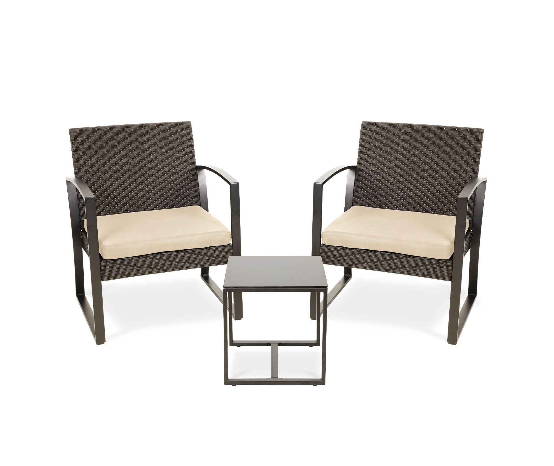 Aoodor 3 Pieces Outdoor Patio Wicker Furniture Set, Modern Rattan Chair Conversation Sets with Coffee Table for Balcony, Porch, Garden, Yard