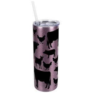 Elanze Designs Black Rose Gold 20 Ounce Double Wall Stainless Steel Glitter Travel Tumbler With Sliding Lid And Straw, Farm Animals - 1 of 4