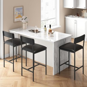 Bar Stools Set of , Upholstered Barstools with Metal Legs, Footrest & Backrest, PU Seat, Kitchen Height Chairs - 1 of 4