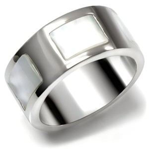 Slickblue Stainless Steel Band with White Conch Stones – Polished, No Plating, Modern & Sophisticated, Size 5-10 - 1 of 4