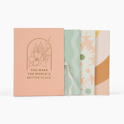 3pc Boxed Floral &#39;You Make World..&#39; Notepad Trio Set