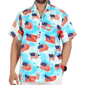 LA LEELA Men's Hawaiian 4th of July Patriotic American Shirt Short Sleeve Button Down Holiday Shirts for Men - 1 of 4