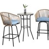 Outdoor Bar Set, 3 Pcs Patio Bar Chairs with Cushions, Bar Patio Set with 2 Height Bar Chairs and Round Bar Glass Tabletop-Coolbibila - 2 of 4