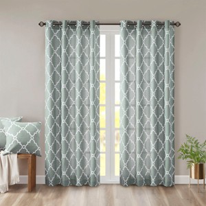 Yukimo 63" Fretwork Print Grommet Top Curtain Panel - Beige+Grey Geometric Design, Opaque Privacy Curtain, Machine Washable - 1 of 4