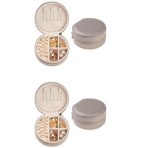 Unique Bargains Travel Small Portable PU Leather Round Jewelry Box 2 Pcs - 1 of 4