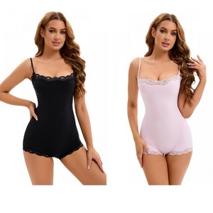INSPIRE CHIC 2 Pcs Women's Lace Trim Cami Adjustable Straps Tummy Control Body Shapers - 1 of 4