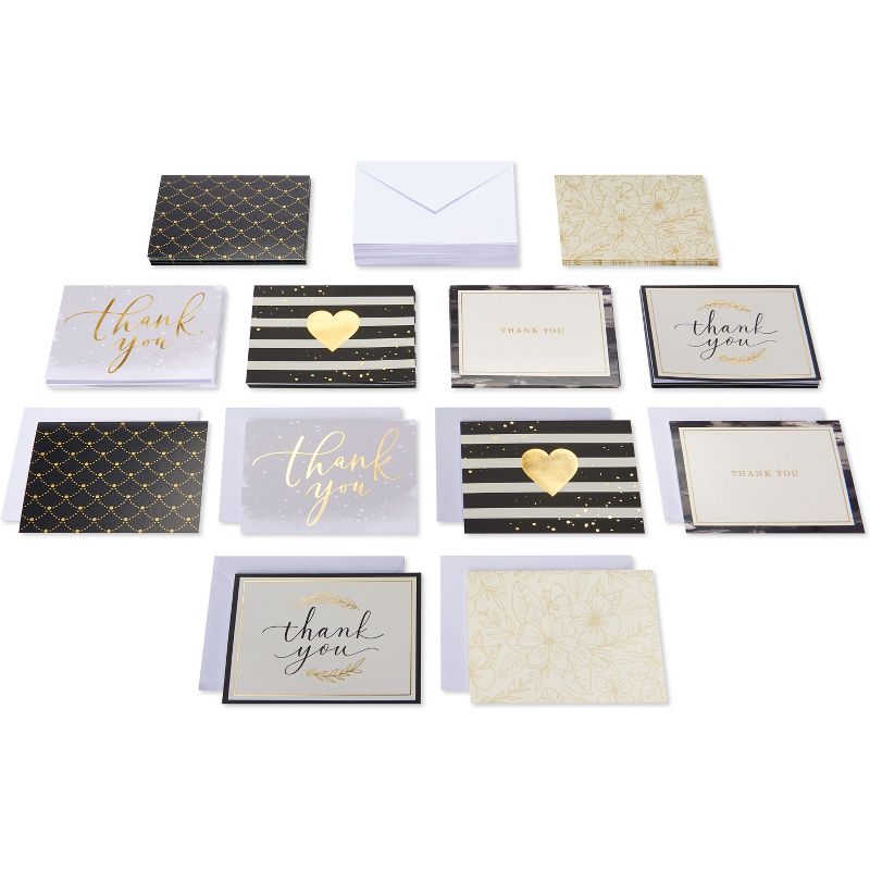 50ct Thank You and Blank Notes with Envelopes Gold/Black, 3 of 12