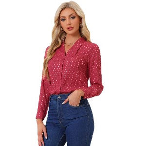 INSPIRE CHIC Women's Metallic Vintage Long Sleeve Gilding Shiny Dots Stars Top - 1 of 4