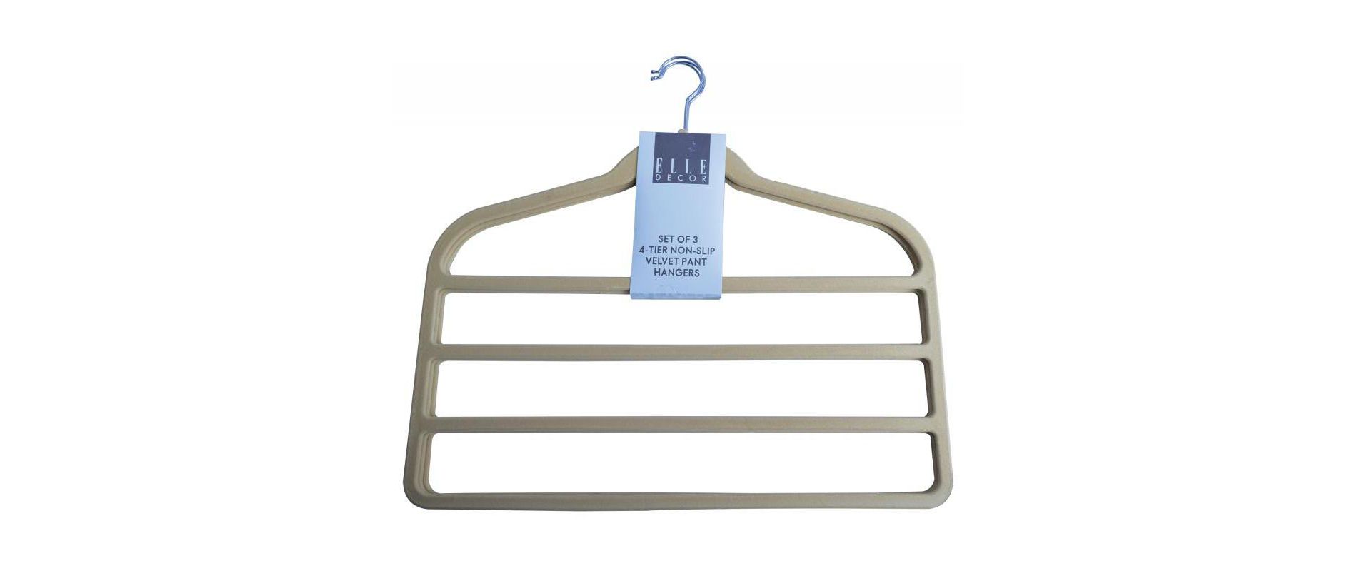 Elle Décor 4-Tier Non-Slip Velvet Pant Hangers Set of 3, Beige