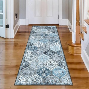 Washable  Area Rug, Non-Slip TPR Backing, Stain Resistant, Vintage Floral Design, Foldable Low Pile Accent Carpet for Living Room & Bedroom - 1 of 4