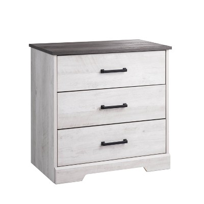Washed White 3-Drawer Farmhouse Nightstand with Rustic Gray Top