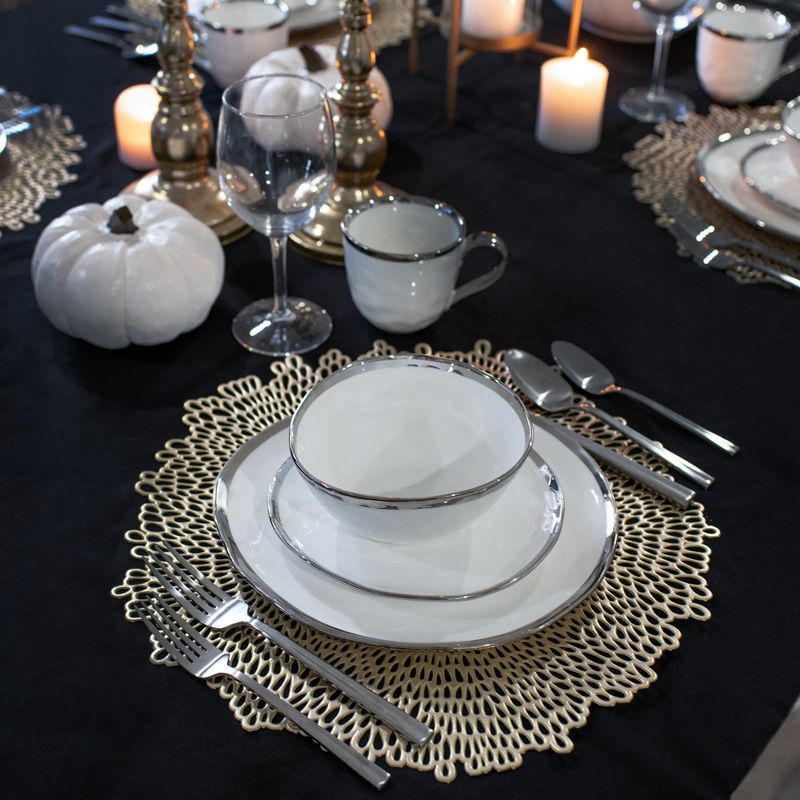 Elanze Designs 16-Piece Metallic Bubble Porcelain Ceramic Dinnerware Set - Service for 4, White Silver, 5 of 7