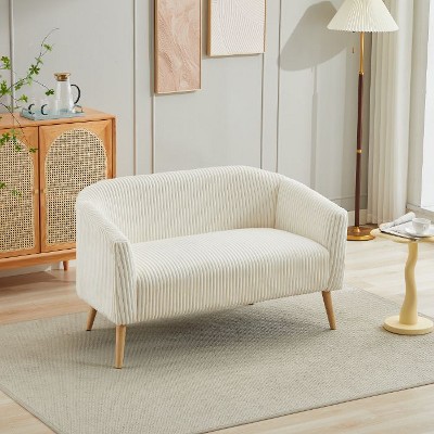 CAVINAS 50.78" Modern Loveseat Sofa, Corduroy Fabric Upholstered Sofa Couch, 2-Seat Sofa with Wooden Nature Legs