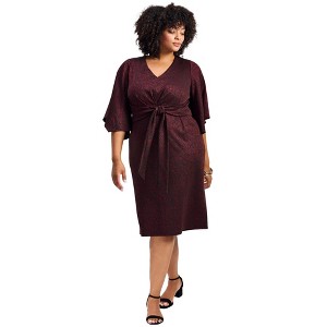 Avenue Women's Plus Size Anastasia Metallic Knit Tie Front Dress - 1 of 4