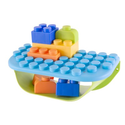 UNiPLAY Building Blocks Shelf with Storage 11pc Set, Infant and Toddler Sensory Toy and Storage Bin, Ages 3 Months and Up