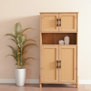 4 Door Storage Cabinet,Rattan Woven Doors Organizer with Adjustable Shelves,Tall Modern Accent Cabinet for Living Room Dining Room-Cuddlewood - 1 of 4