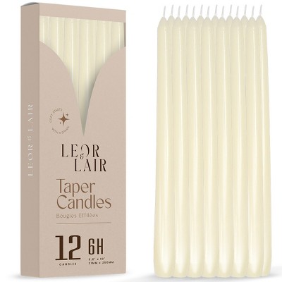 Leor & Lair Taper Candles - 12 Pack - 10" Tall Candlesticks for Dinner, Home Decor, Holiday, Wedding