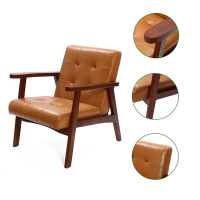 Mid-Century Modern Brown Faux Leather Accent Chair
