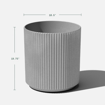 Demi 20" Gray Plastic-Stone Round Planter with Fluted Edges