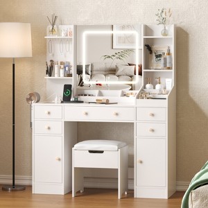 5 Drawers Makeup Vanity Table with Storage Chair - 1 of 4