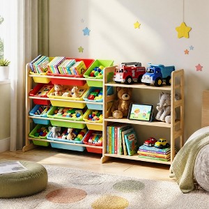 Kids Toy Storage Organizer Bookshelf with 12 Bins & 3 Open Shelves ...