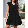 Women's Babydoll Mini Dress Summer V Neck Sleeveless Flutter Sleeve Boho Floral Flowy Shift Short Dress Solid Black L - 2 of 4