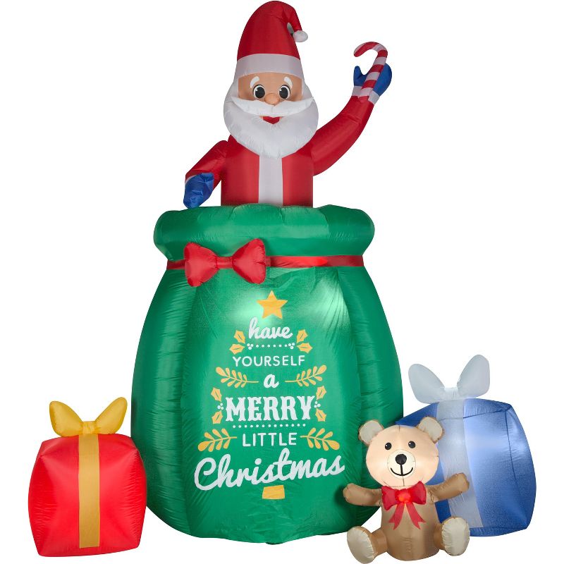 Gemmy Giant Animated Christmas Airblown Inflatable Santa in a Gift Bag, 10 ft Tall, Green, 1 of 5
