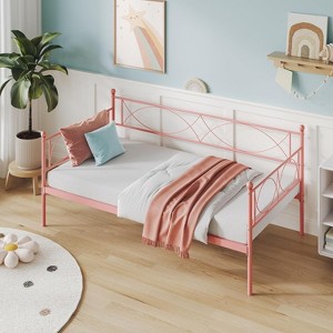 Twin Size Daybed with Trundle - Metal Daybed Frame with Steel Slats, Headboard & Roll-Out Bed, Space-Saving Sleeper Sofa - 1 of 4