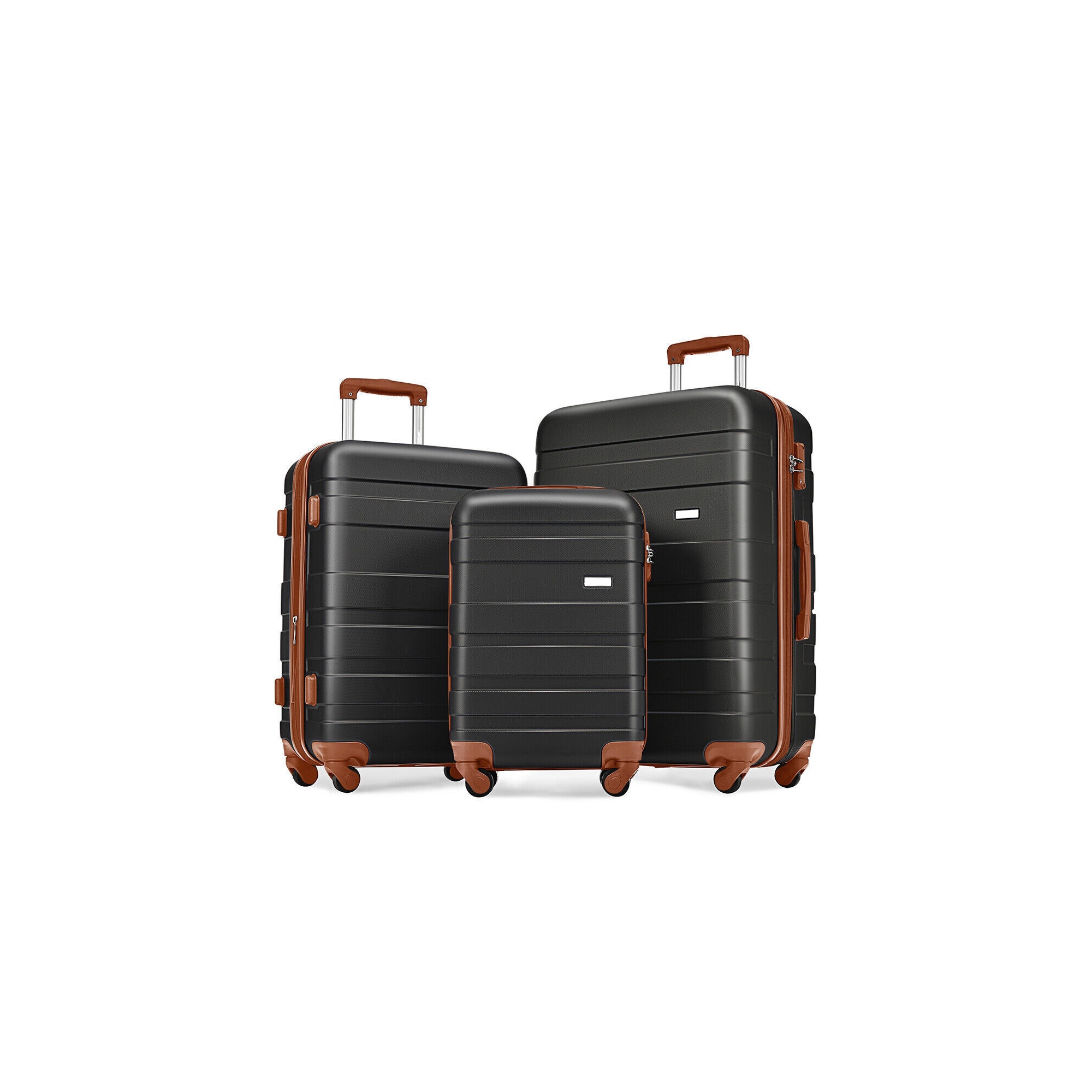 3 PCS ABS Hard Shell Luggage Set with Spinner Wheels and TSA Lock, Black - ModernLuxe