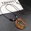 Wooden Pendant Necklace with Owl Leaf Elephant Flower Handmade Vintage Bronze Leaf Long Leather Chain Sweater Necklace for Women - 2 of 4