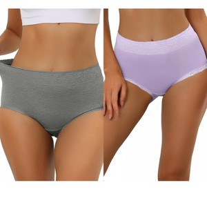 Allegra K Women's Cotton High-Rise Lace Trim Tummy Control Full Coverage Brief 2 Packs - 1 of 4