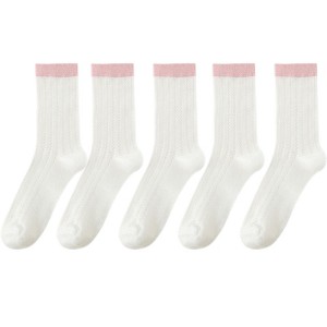 Anna-Kaci 5 Pairs Women's Breathable Lace-Knit Crew Socks with Colored Cuffs Soft Lightweight Anti-Odor for Casual Wear - 1 of 4