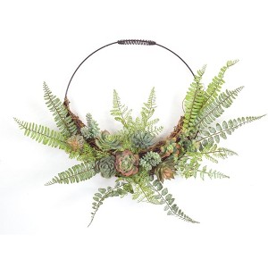 Fern and Succulent Wall Decor – Mixed Greenery Plastic Arrangement 24.5 x 19.25 by Melrose - 1 of 3