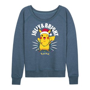 Women's - Pokémon - Holiday Designs Lightweight French Terry Wide Neck Long Sleeve Shirt - 1 of 4