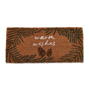 tagltd 1'6"x3'3" Warm Wishes Sentiment Pine Cone Rectangle Indoor Outdoor Estate Coir Door Welcome Mat Green on Brown Background - 1 of 2