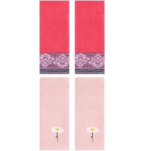 REGALWOVEN 4 Pcs Soft Absorbent Floral Pattern Hand Towels - 1 of 4