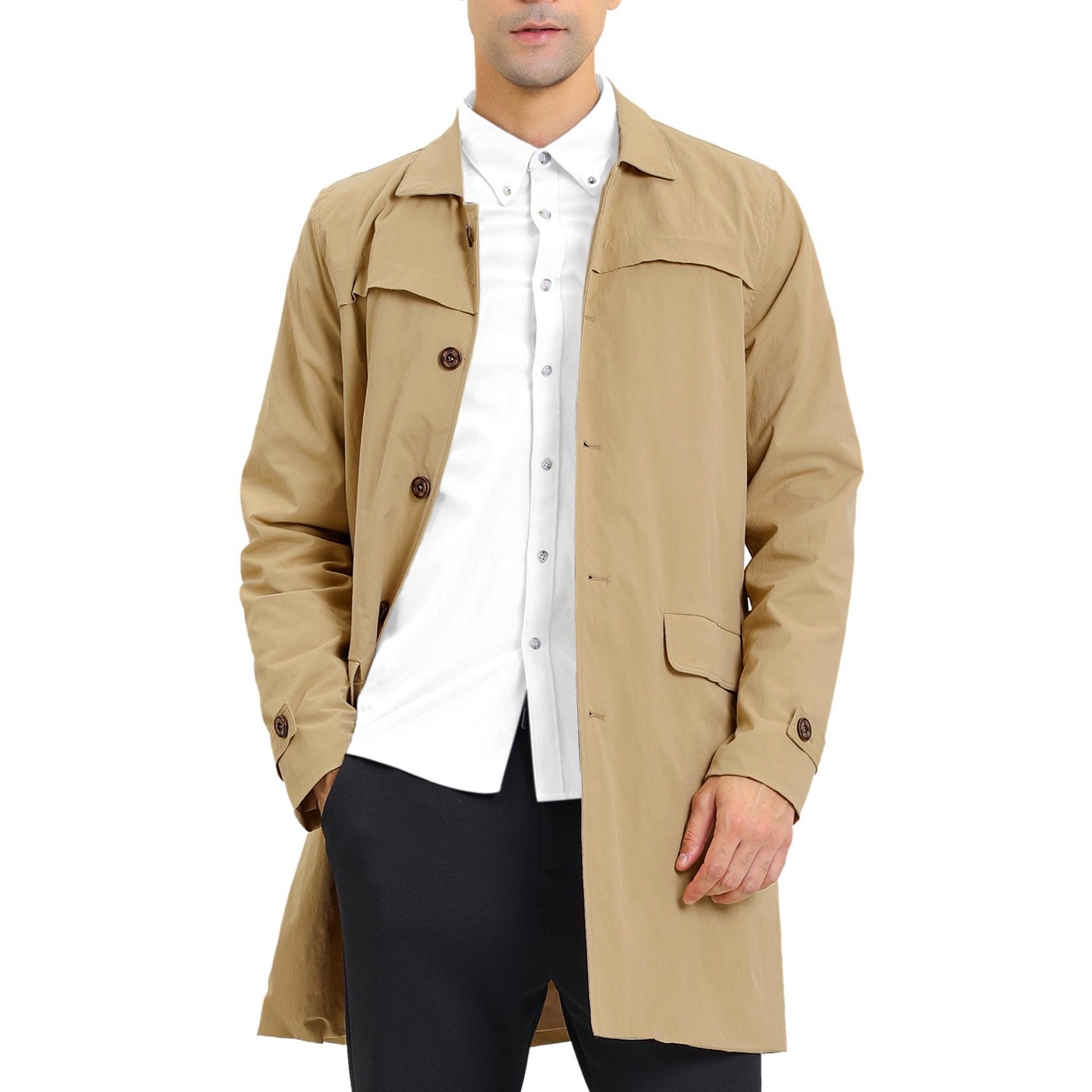 Мужская куртка Lars Amadeus Lightweight Solid Color Single Breasted Overcoat Khaki, цвет: Хаки — фото 2