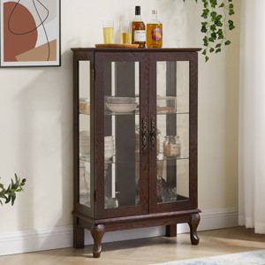 43.8 in Lighted Glass Curio Cabinet with Adjustable Shelves and Mirrored Back, Vintage Display Cabinet with Drawer for Living Room-3irtyhousy - 1 of 4