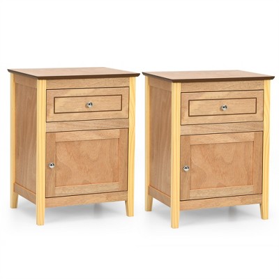 Costway 2PCS Nightstand with Drawer Accent Side End Table Storage Cabinet White\Natural