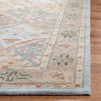 Elegant Heritage 6' Square Light Blue & Light Brown Wool Rug