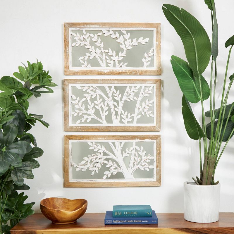 Set of 3 Mango Wood Tree Wall Decors with Brown Frame and Mirrored Backing White - Olivia &#38; May, 2 of 10