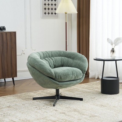Modern 360° Swivel Office Chair,Chenille Upholstered Lounge Chair With Metal Base,Round Living Room Armless Swivel Chair-Coolbibila