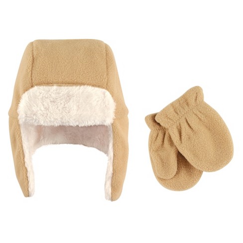 Hudson Baby Infant Fleece Trapper Hat And Mitten 2pc Set, Tan : Target