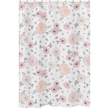 Sweet Jojo Designs Shower Curtain 72in.x72in. Watercolor Floral Pink and Grey