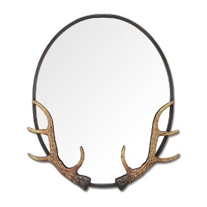 SPI Home Antler Oval Mirror – Cast Iron Rustic Lodge Décor, 26” Wall Accent with Bronze Finish - 1 of 3