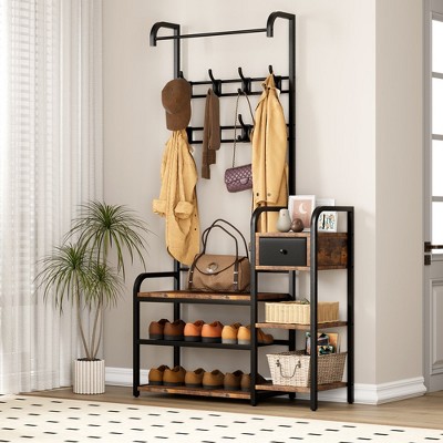 Hall Tree Storage Bench For Entryway Coat Rack Cloth And Shoe Bench With Drawer For Small Spaces Bedroom 5 in 1 8 Hooks Coat Rack Storage Shelf Target