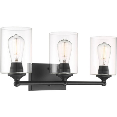 Bellings 30" Black Metal 3-Light Wall Sconce with Clear Glass Cylinders